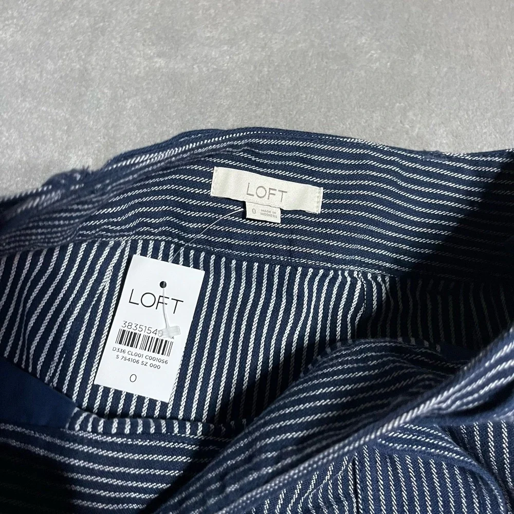 Ann‎ Taylor Loft Skirt Womens 0 Navy White Striped Belted Pockets Textured